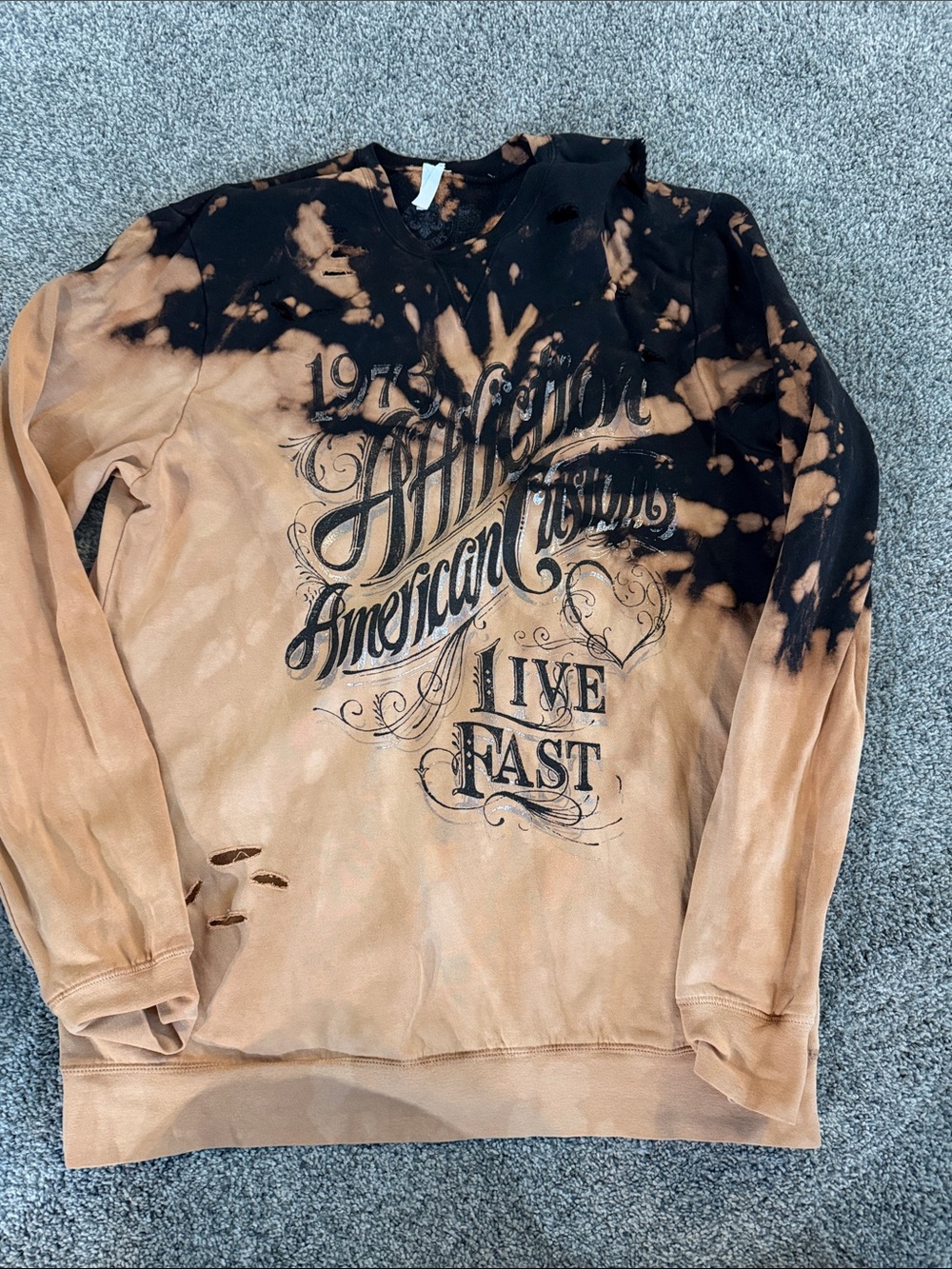 Affliction Live Fast Tie-Dye Graphic Sweatshirt - Black & Tan destructed